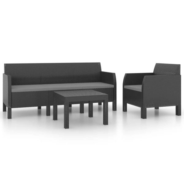 3-Delige Loungeset Met Kussens Pp Rattan Antracietkleurig - Afbeelding 2