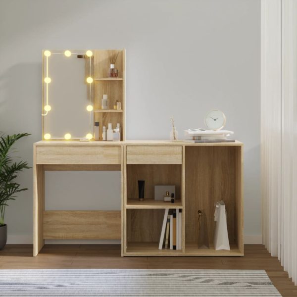 Kaptafel Met Kastje En Led's Bewerkt Hout Sonoma Eikenkleurig - Afbeelding 4