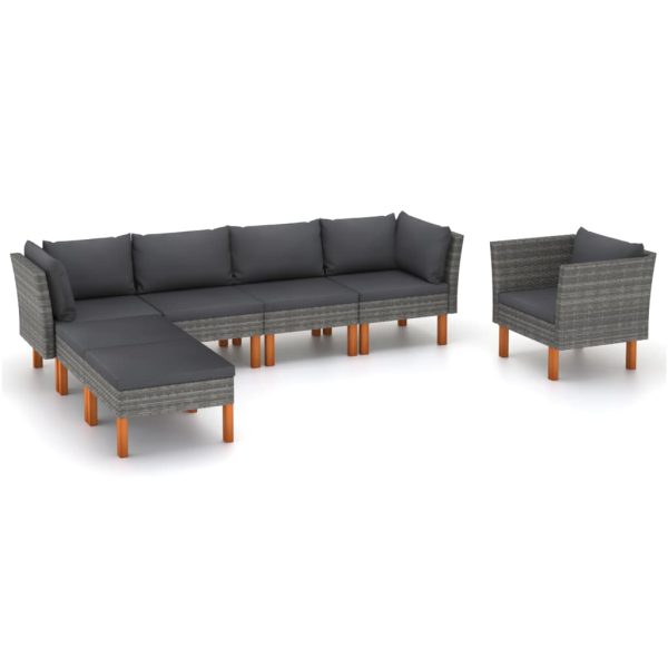 7-Delige Loungeset Poly Rattan En Eucalyptushout