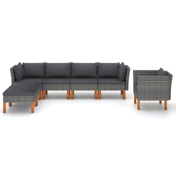 7-Delige Loungeset Poly Rattan En Eucalyptushout - Afbeelding 2