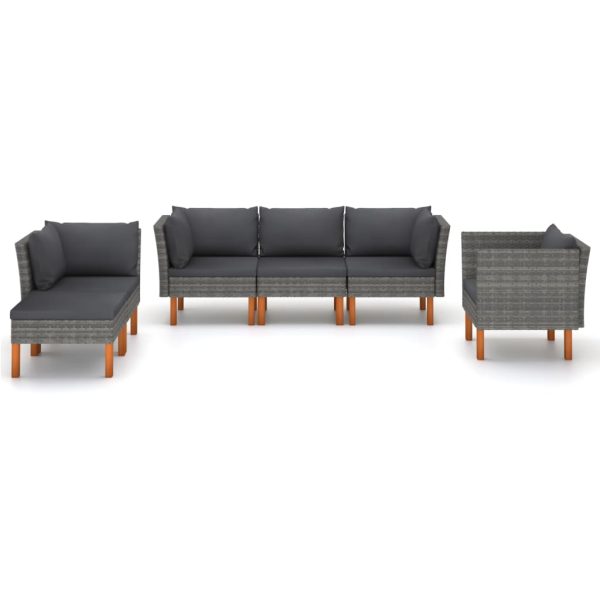 6-Delige Loungeset Poly Rattan En Eucalyptushout - Afbeelding 2