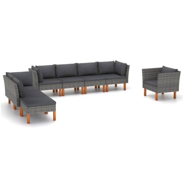 8-Delige Loungeset Poly Rattan En Eucalyptushout