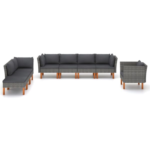 8-Delige Loungeset Poly Rattan En Eucalyptushout - Afbeelding 2