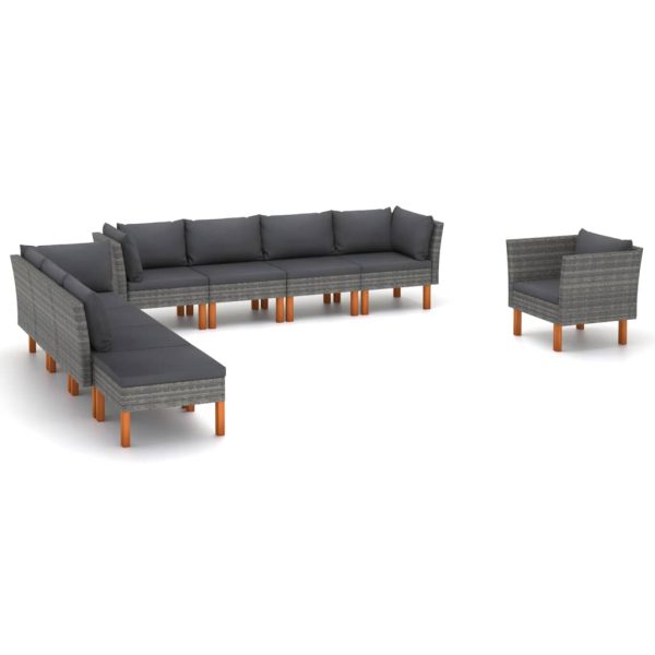 9-Delige Loungeset Poly Rattan En Eucalyptushout