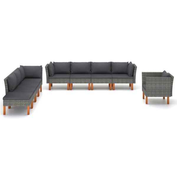 9-Delige Loungeset Poly Rattan En Eucalyptushout - Afbeelding 2