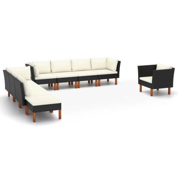 9-Delige Loungeset Poly Rattan En Eucalyptushout - Afbeelding 11