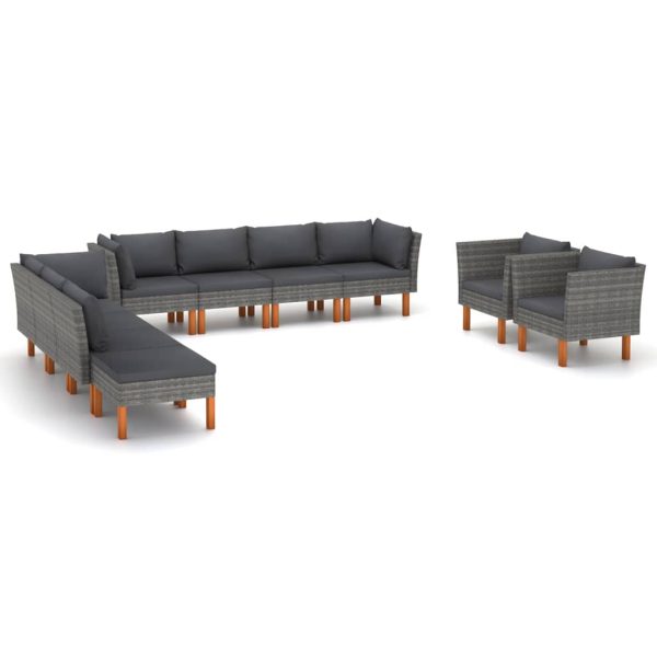 10-Delige Loungeset Poly Rattan En Eucalyptushout