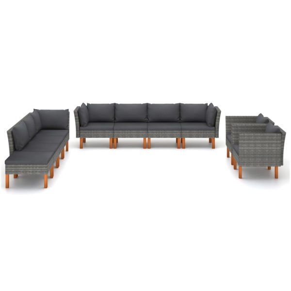 10-Delige Loungeset Poly Rattan En Eucalyptushout - Afbeelding 2