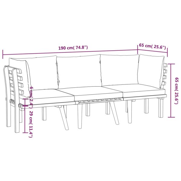 3-Delige Loungeset Met Kussens Massief Acaciahout - Afbeelding 8