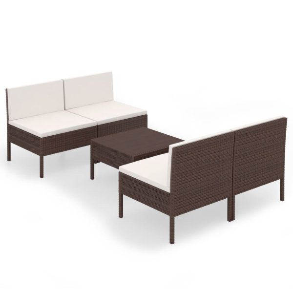 5-Delige Loungeset Met Kussens Poly Rattan Bruin - Afbeelding 2