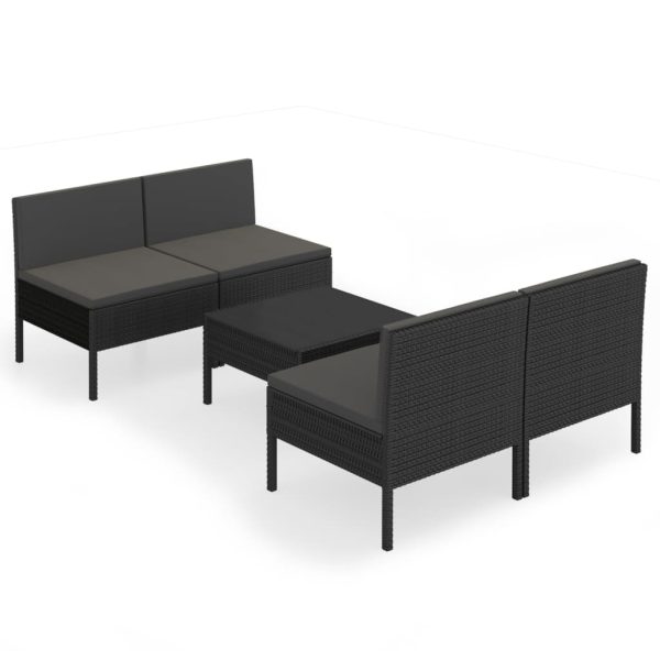 5-Delige Loungeset Met Kussens Poly Rattan Zwart - Afbeelding 2