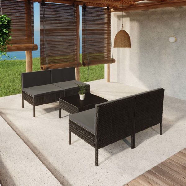 5-Delige Loungeset Met Kussens Poly Rattan Zwart