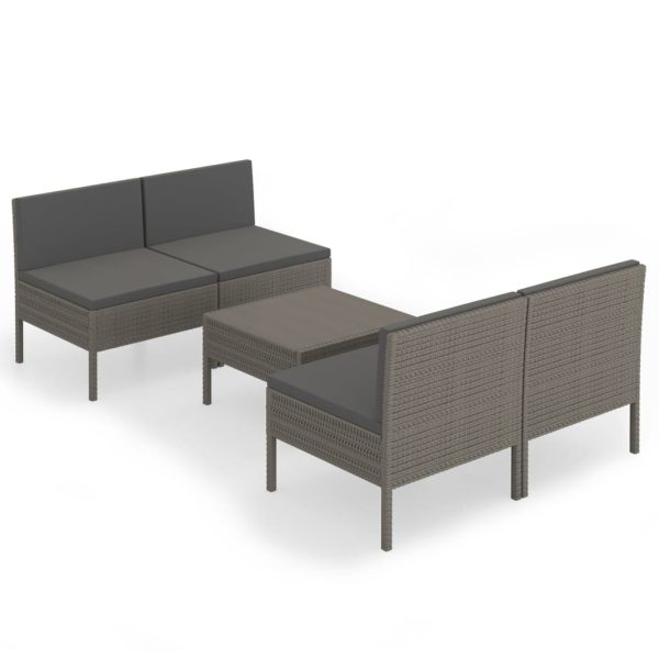 5-Delige Loungeset Met Kussens Poly Rattan Grijs - Afbeelding 2