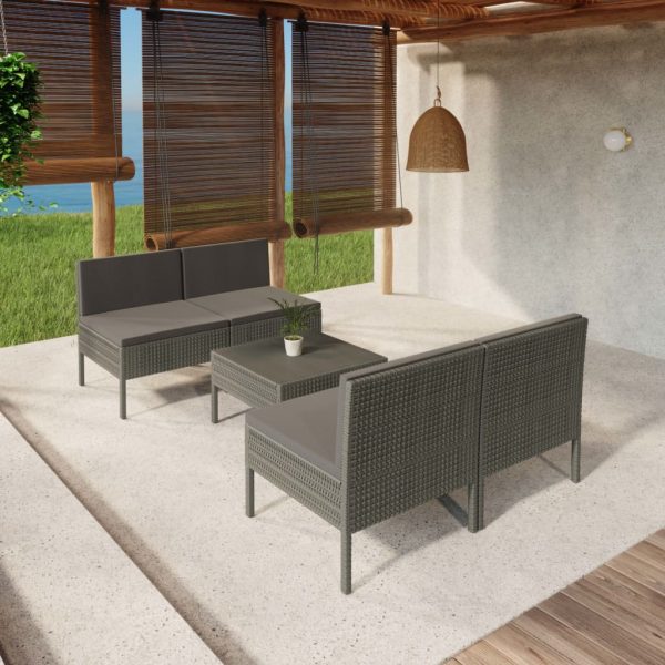 5-Delige Loungeset Met Kussens Poly Rattan Grijs