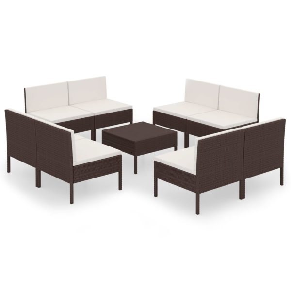 9-Delige Loungeset Met Kussens Poly Rattan Bruin - Afbeelding 2