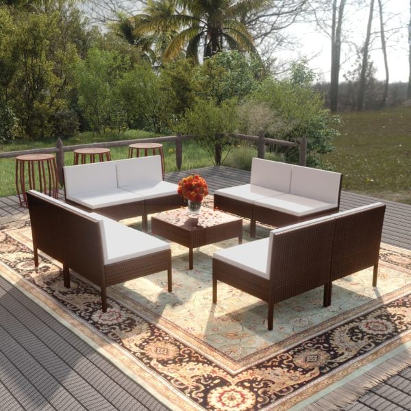 9-Delige Loungeset Met Kussens Poly Rattan Bruin