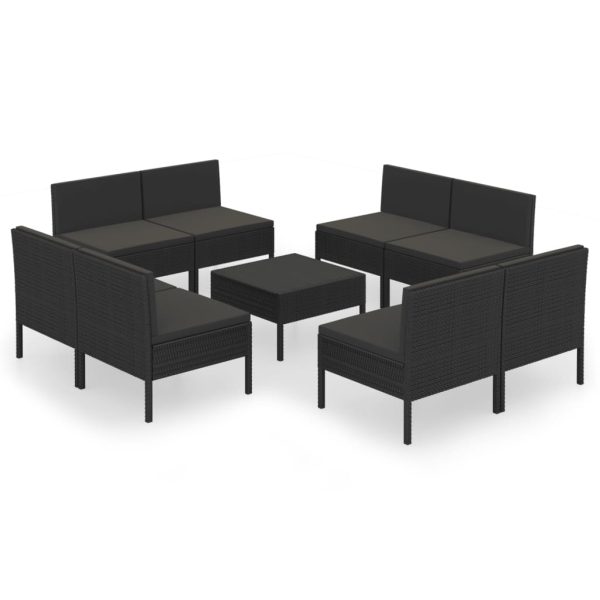 9-Delige Loungeset Met Kussens Poly Rattan Zwart - Afbeelding 2