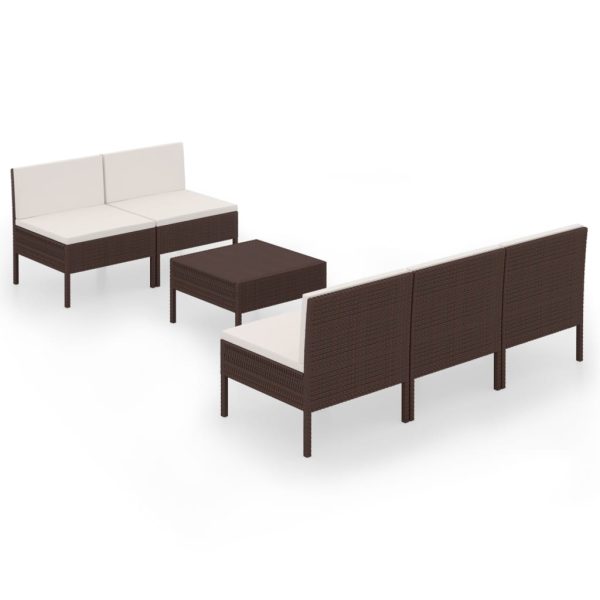 6-Delige Loungeset Met Kussens Poly Rattan Bruin - Afbeelding 2