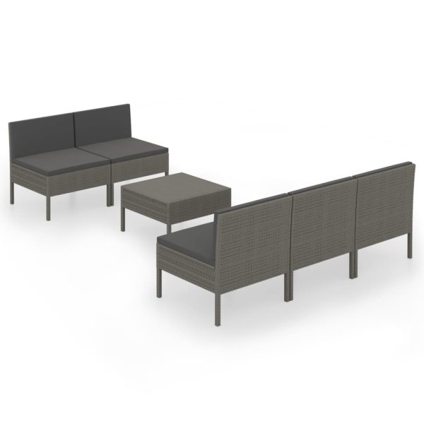 6-Delige Loungeset Met Kussens Poly Rattan Grijs - Afbeelding 2