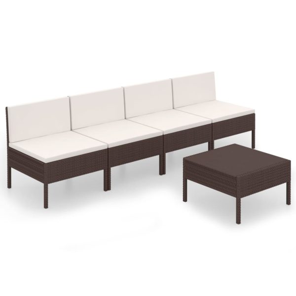 5-Delige Loungeset Met Kussens Poly Rattan Bruin - Afbeelding 2