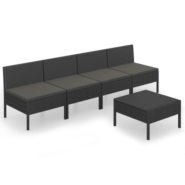 5-Delige Loungeset Met Kussens Poly Rattan Zwart - Afbeelding 2