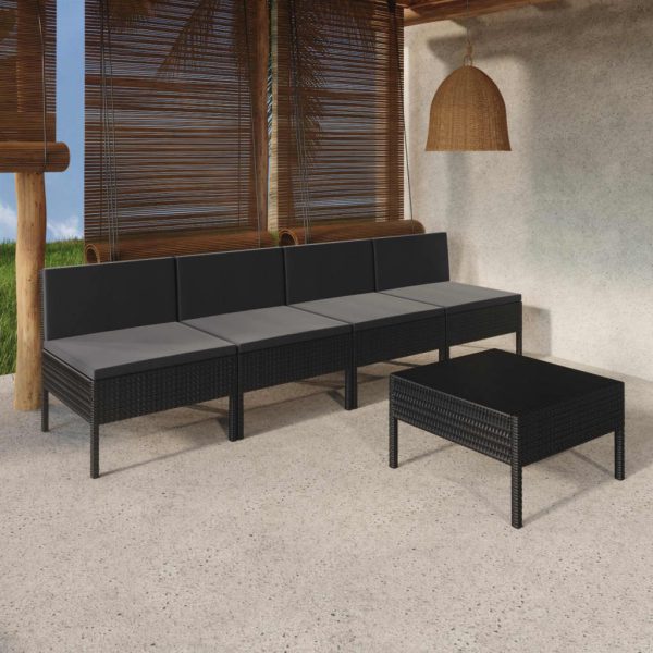 5-Delige Loungeset Met Kussens Poly Rattan Zwart