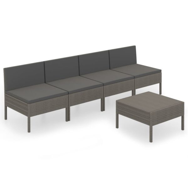 5-Delige Loungeset Met Kussens Poly Rattan Grijs - Afbeelding 2