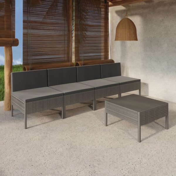 5-Delige Loungeset Met Kussens Poly Rattan Grijs