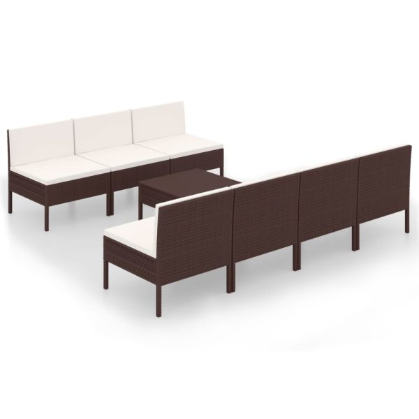 8-Delige Loungeset Met Kussens Poly Rattan Bruin - Afbeelding 2