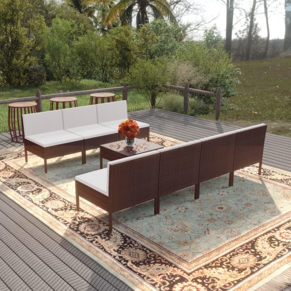 8-Delige Loungeset Met Kussens Poly Rattan Bruin