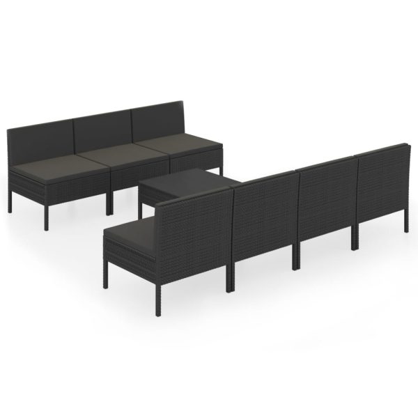 8-Delige Loungeset Met Kussens Poly Rattan Zwart - Afbeelding 2