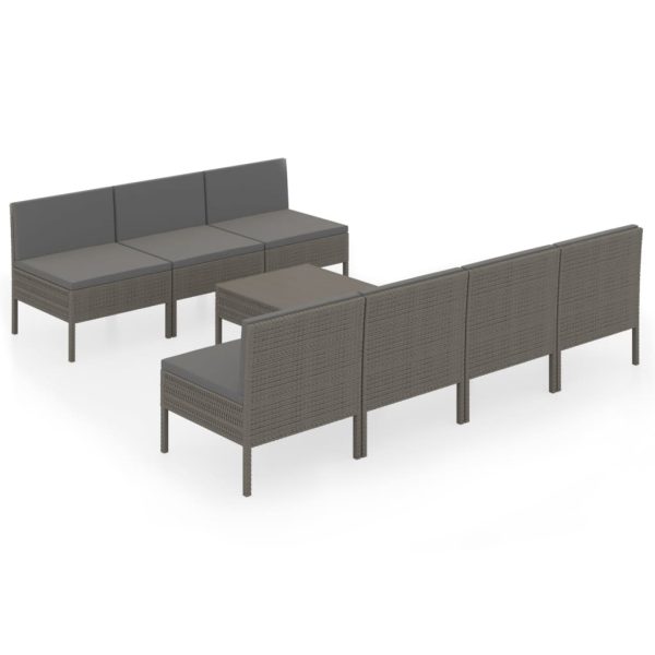 8-Delige Loungeset Met Kussens Poly Rattan Grijs - Afbeelding 2