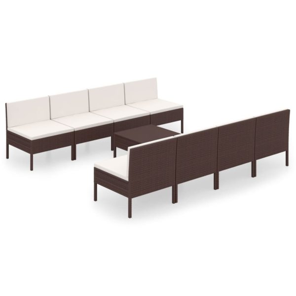 9-Delige Loungeset Met Kussens Poly Rattan Bruin - Afbeelding 2