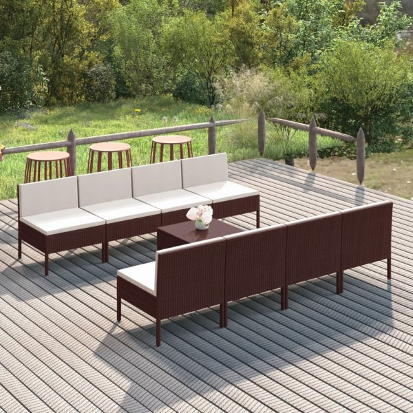 9-Delige Loungeset Met Kussens Poly Rattan Bruin