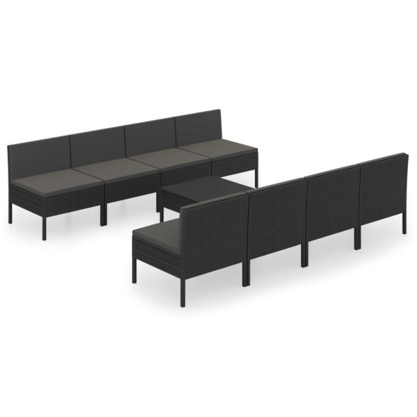 9-Delige Loungeset Met Kussens Poly Rattan Zwart - Afbeelding 2