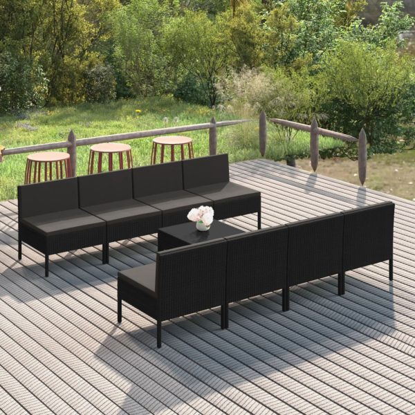 9-Delige Loungeset Met Kussens Poly Rattan Zwart