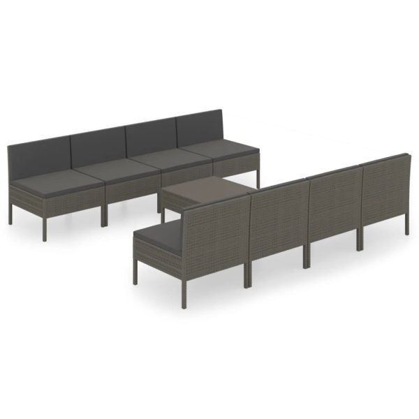 9-Delige Loungeset Met Kussens Poly Rattan Grijs - Afbeelding 2