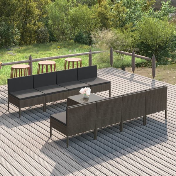 9-Delige Loungeset Met Kussens Poly Rattan Grijs