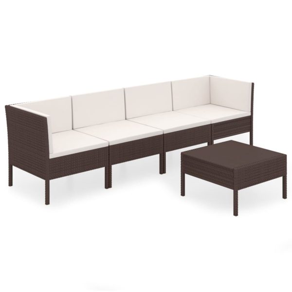 5-Delige Loungeset Met Kussens Poly Rattan Bruin - Afbeelding 2