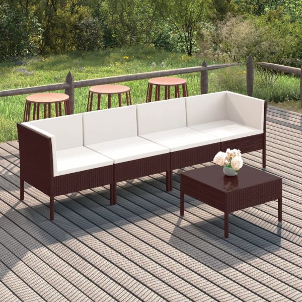 5-Delige Loungeset Met Kussens Poly Rattan Bruin