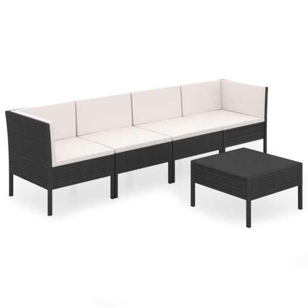 5-Delige Loungeset Met Kussens Poly Rattan Zwart - Afbeelding 2