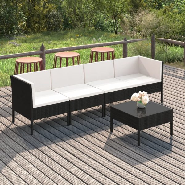 5-Delige Loungeset Met Kussens Poly Rattan Zwart