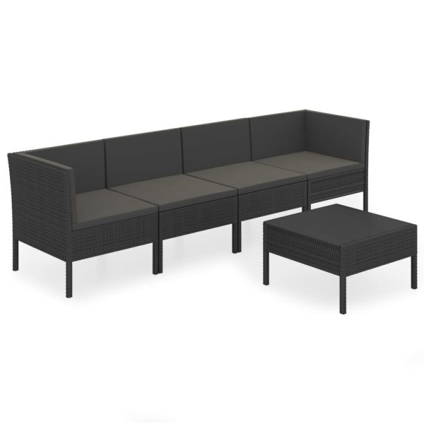 5-Delige Loungeset Met Kussens Poly Rattan Zwart - Afbeelding 2