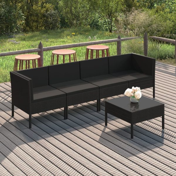 5-Delige Loungeset Met Kussens Poly Rattan Zwart