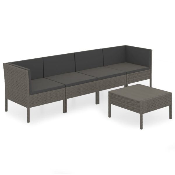 5-Delige Loungeset Met Kussens Poly Rattan Grijs - Afbeelding 2