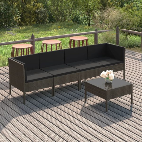 5-Delige Loungeset Met Kussens Poly Rattan Grijs