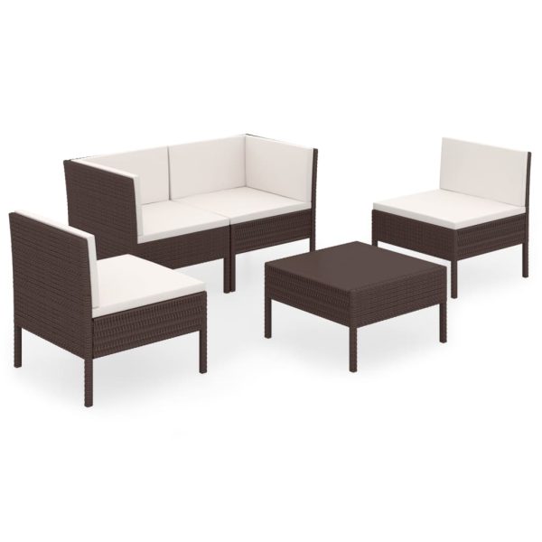 5-Delige Loungeset Met Kussens Poly Rattan Bruin - Afbeelding 2