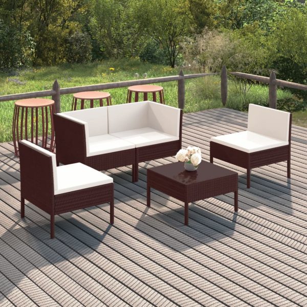 5-Delige Loungeset Met Kussens Poly Rattan Bruin