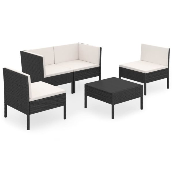 5-Delige Loungeset Met Kussens Poly Rattan Zwart - Afbeelding 2