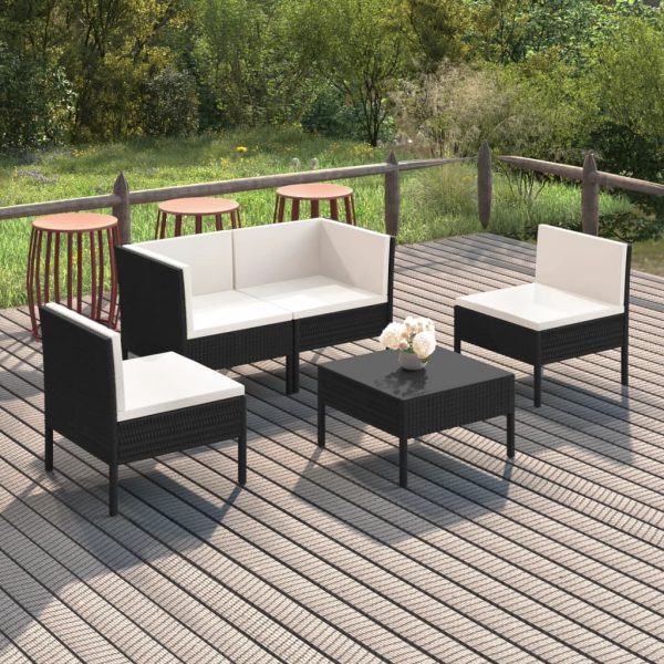 5-Delige Loungeset Met Kussens Poly Rattan Zwart